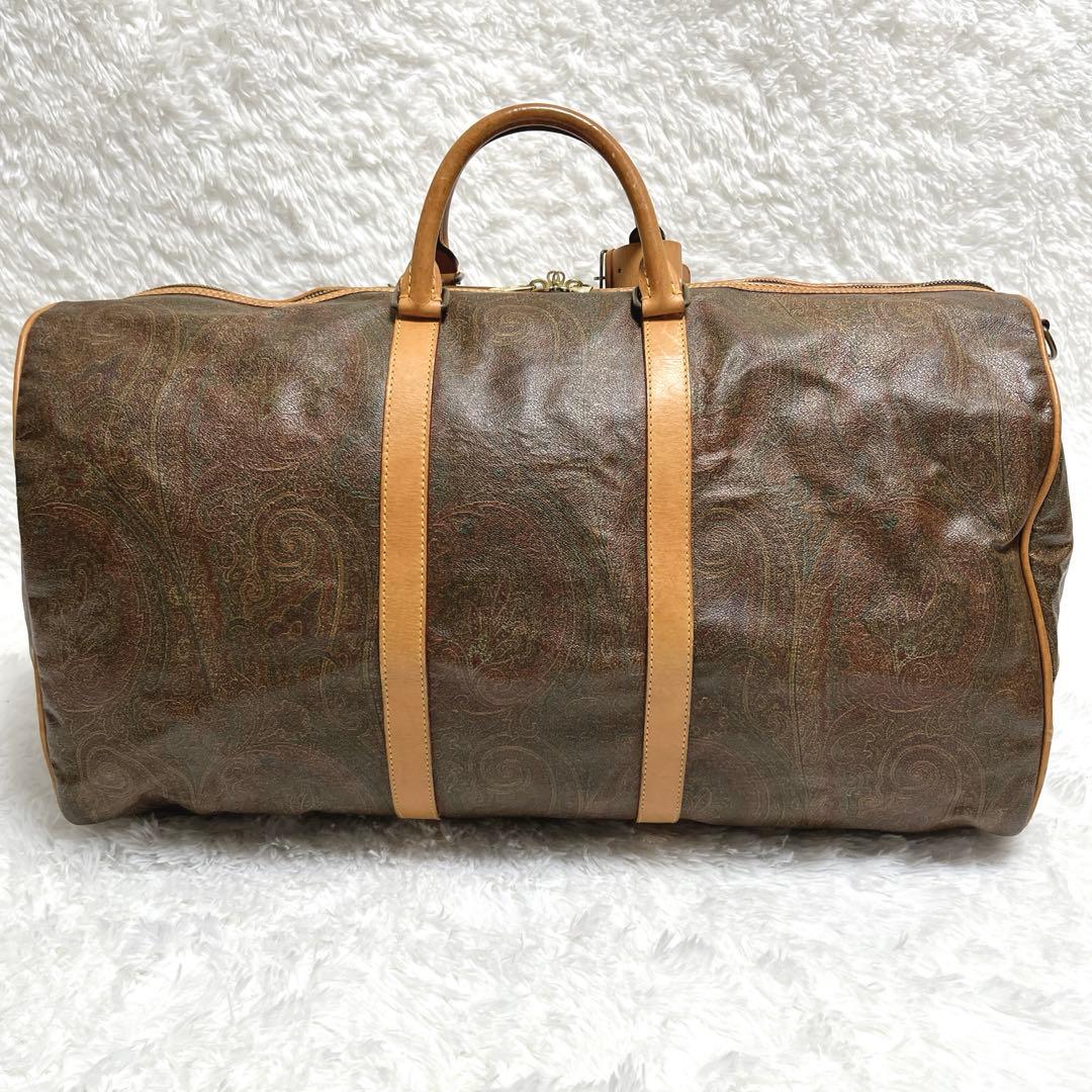 【ETRO エトロ】ボストンバッグ ペイズリーPVC ヌメ革 チャーム 鍵付き