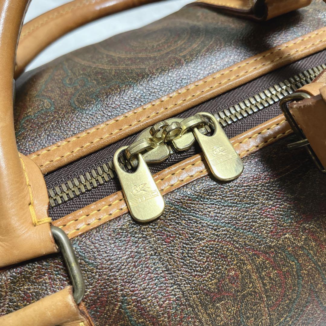 【ETRO エトロ】ボストンバッグ ペイズリーPVC ヌメ革 チャーム 鍵付き