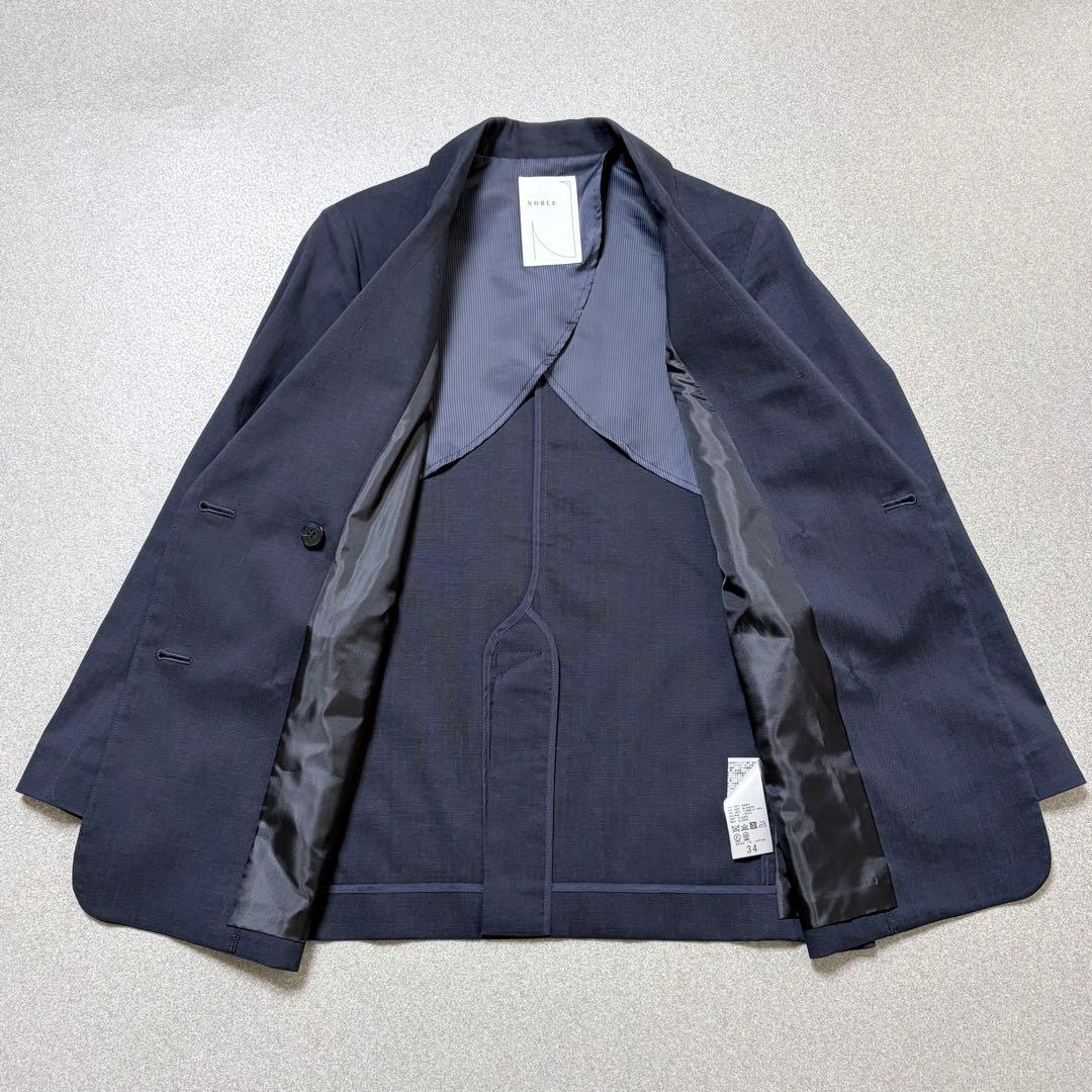 【美品✨金ボタン✨近年】NOBLE 麻ストレッチダブルブレストジャケット
