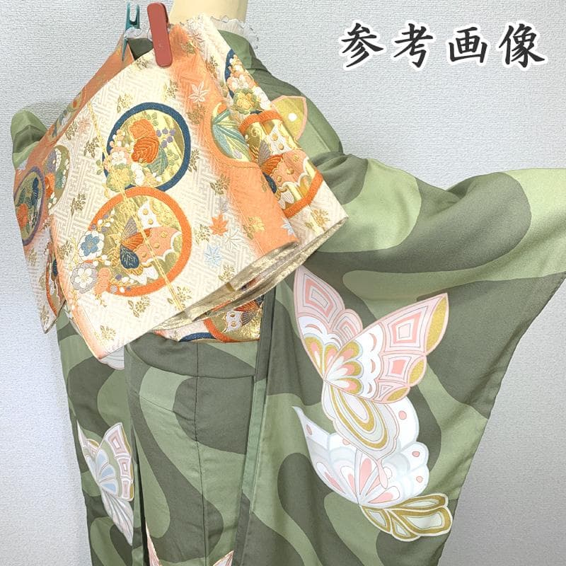 【売切値下げ】411z4〇高身長な方にも 振袖 重ね衿付き 金駒刺繍 緑〇成人式