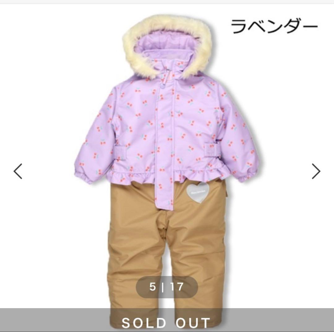 【新品】moujonjon チェリー柄切替スノーコンビ 120 スキーウェア