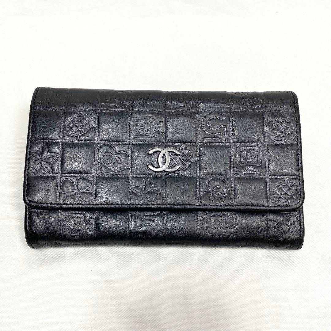 美品✨ CHANEL アイコンライン 二つ折り財布 コンパクト ブラック