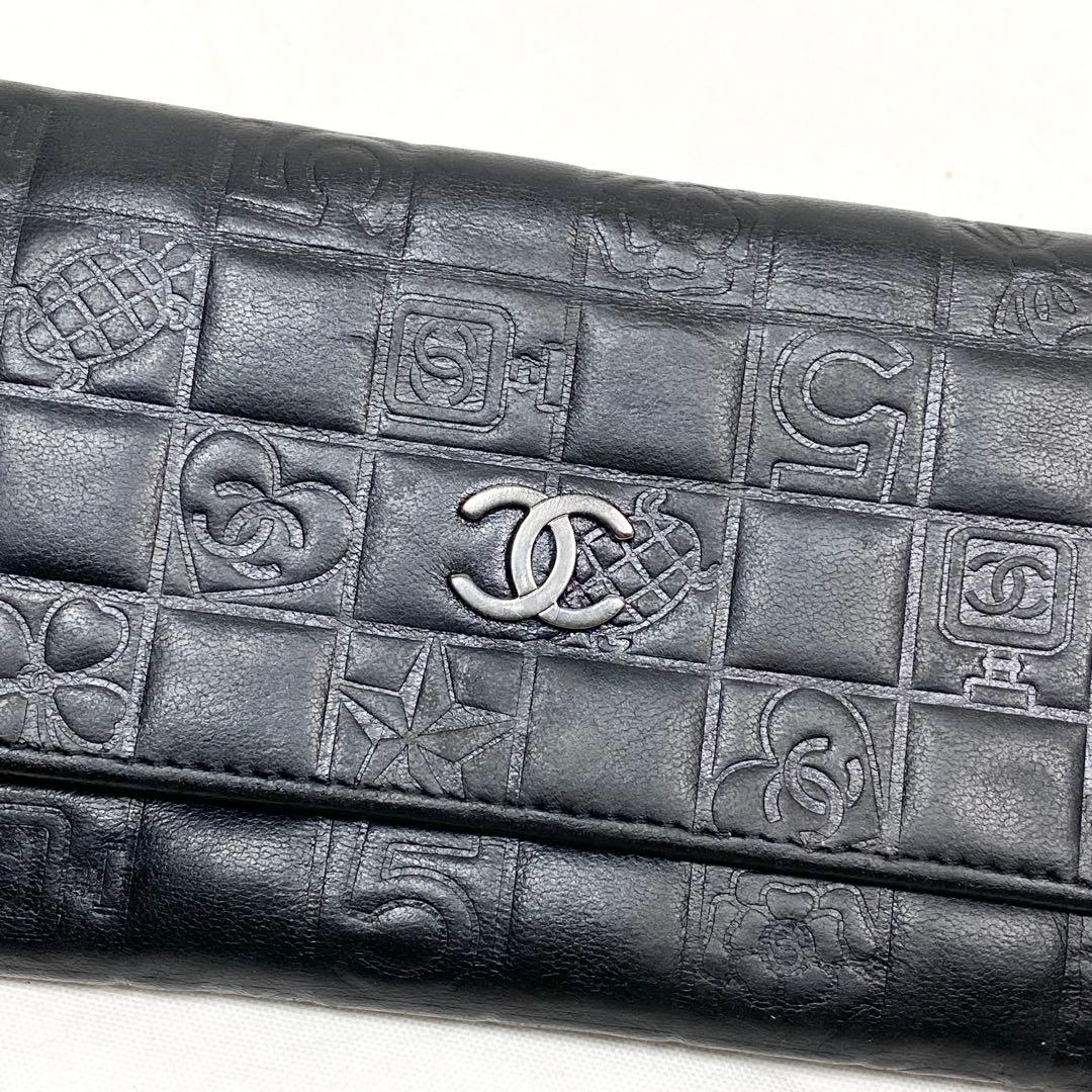 美品✨ CHANEL アイコンライン 二つ折り財布 コンパクト ブラック
