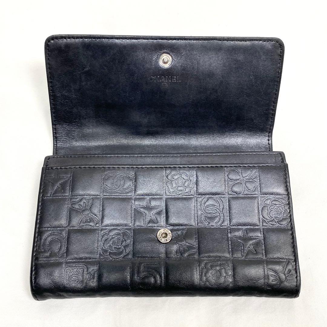 美品✨ CHANEL アイコンライン 二つ折り財布 コンパクト ブラック