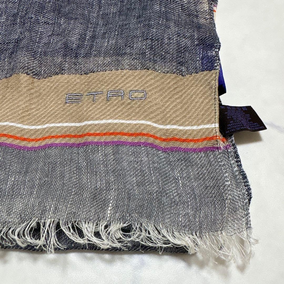 極美品✨ETRO エトロ 大判ストール リネン 麻 コットン フリンジ 春夏