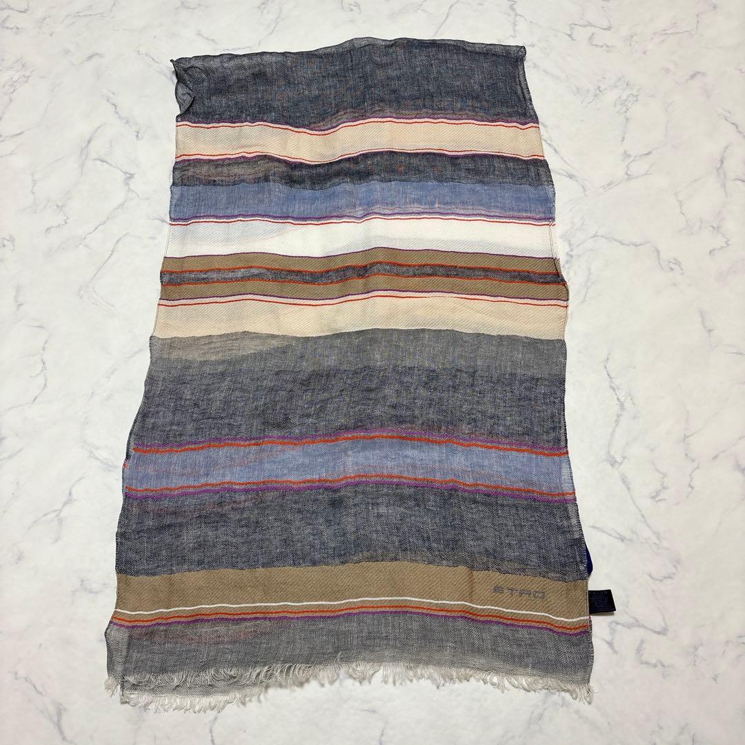 極美品✨ETRO エトロ 大判ストール リネン 麻 コットン フリンジ 春夏