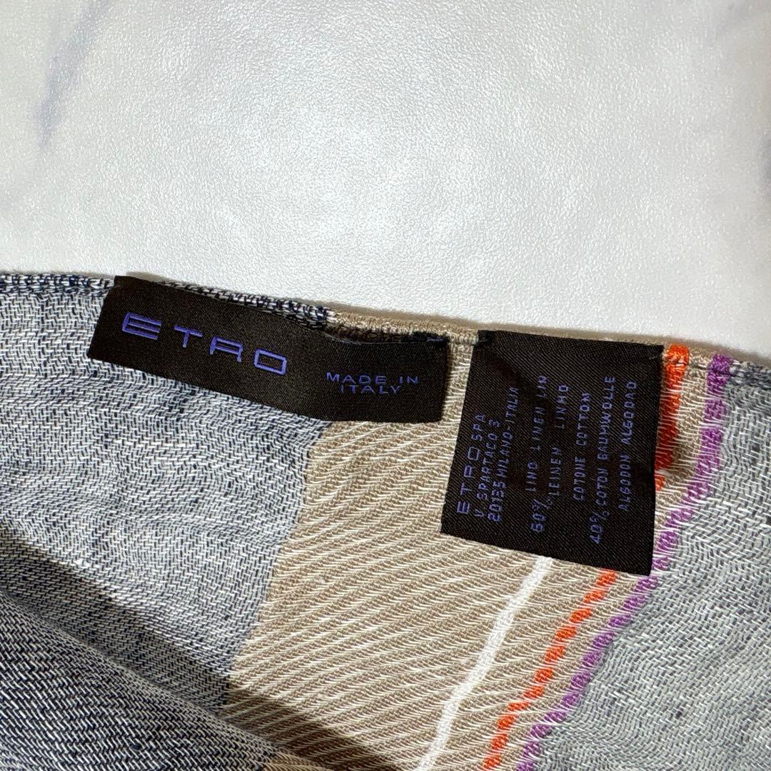 極美品✨ETRO エトロ 大判ストール リネン 麻 コットン フリンジ 春夏