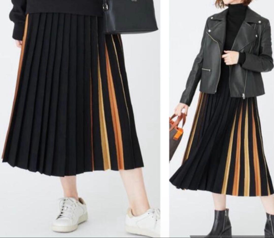 【Paul Smith】洗える 配色ニットプリーツスカート 黒 コントラスト