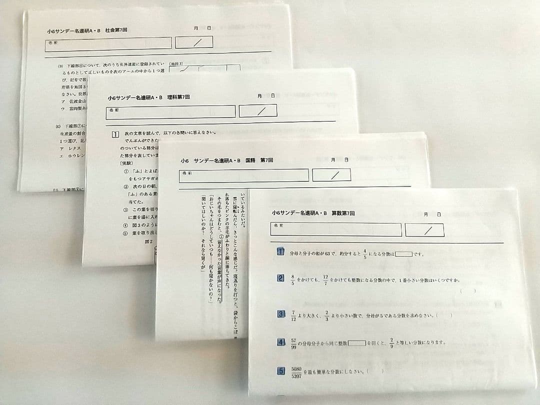 小6　サンデー名進研　第7回～第12回　中学受験　名進研