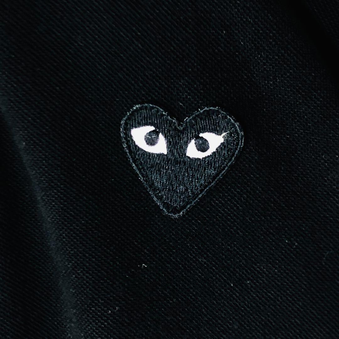 【人気モデル】プレイコムデギャルソン 同色刺繍ハートロゴ 半袖ポロシャツ L 黒