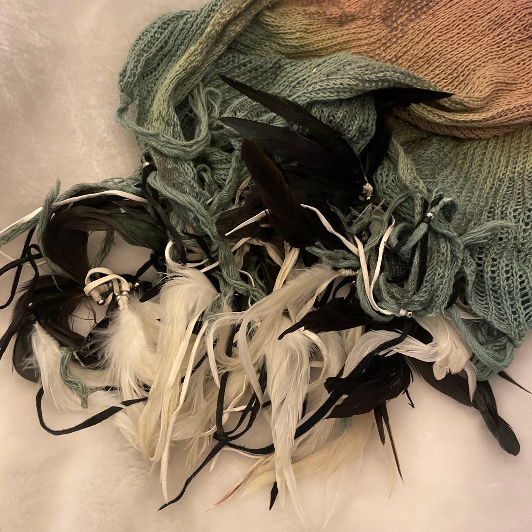 グラデーションニットマフラー 羽根付き
