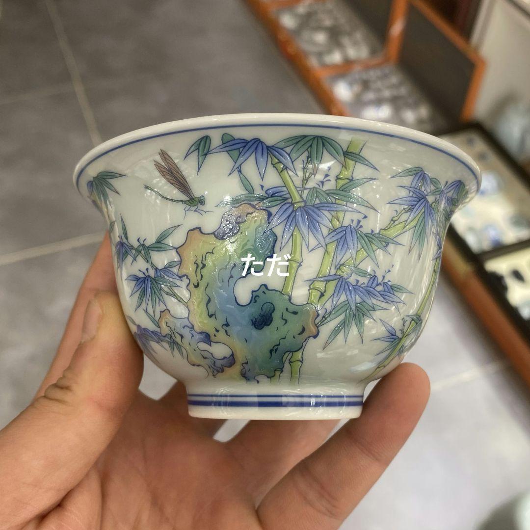 中国茶器 景徳鎮 陶磁器 翠竹懸垂蓋碗 茶器 茶道具 煎茶器 新品未使用