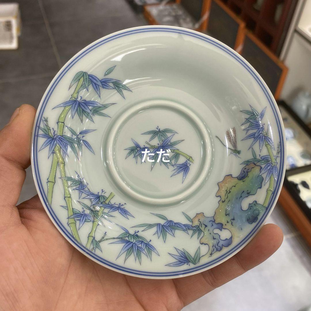 中国茶器 景徳鎮 陶磁器 翠竹懸垂蓋碗 茶器 茶道具 煎茶器 新品未使用