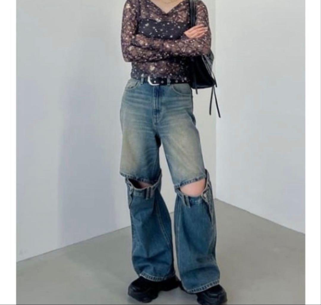 SLY J/W KNEE DENIM PT ジャストウエスト ニー デニム