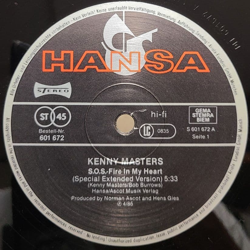 洋楽 SOS FIRE IN MY HEART / KENNY MASTERS