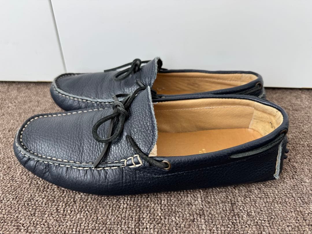 【新古品】イタリア製 ダークブルー レザー モカシン