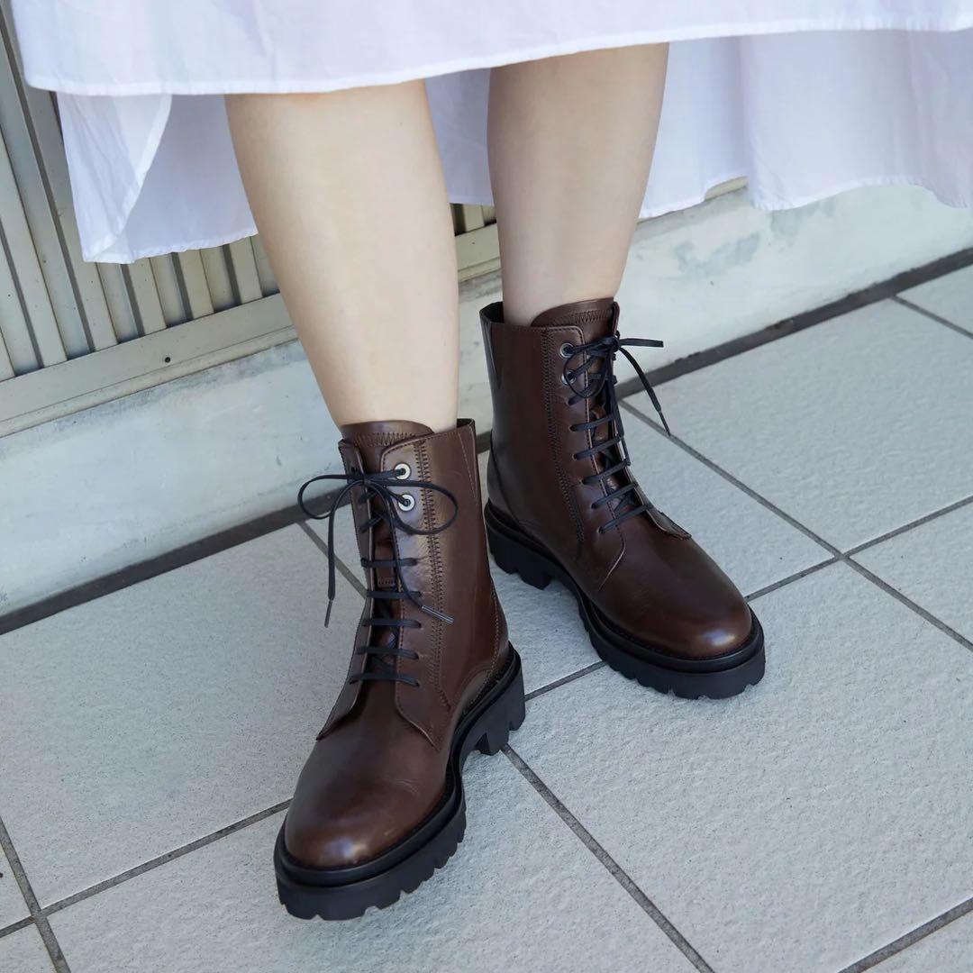 SAYA（サヤ）本革タンクソールレースアップシューズ 24cm ブラック