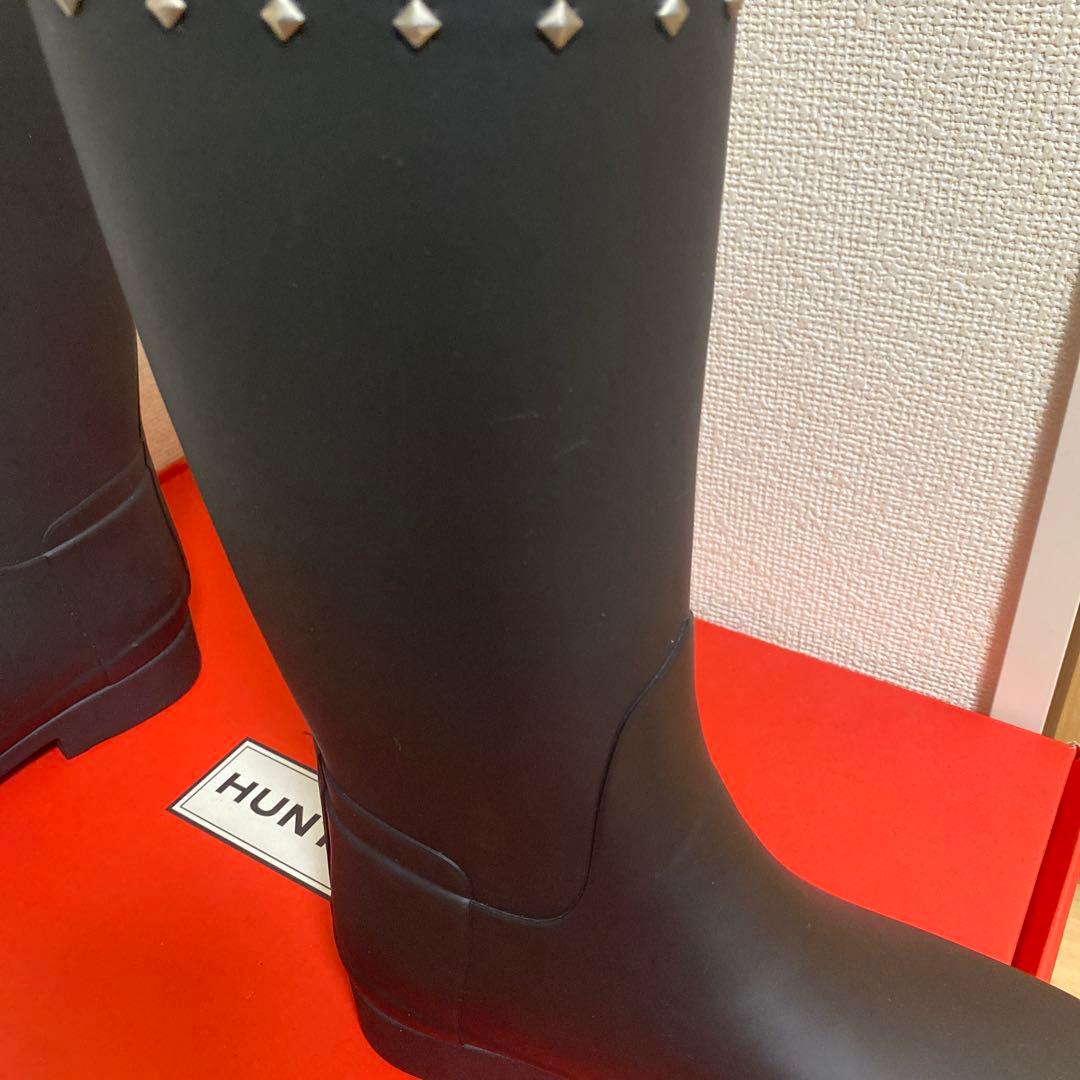 HUNTER ハンタースタッズ付き ブラックロングレインブーツ24〜24.5cm