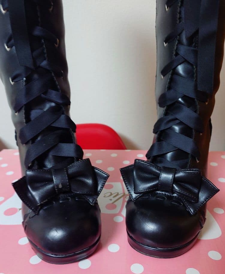 Angelic Pretty　ブラックレースアップロングブーツ