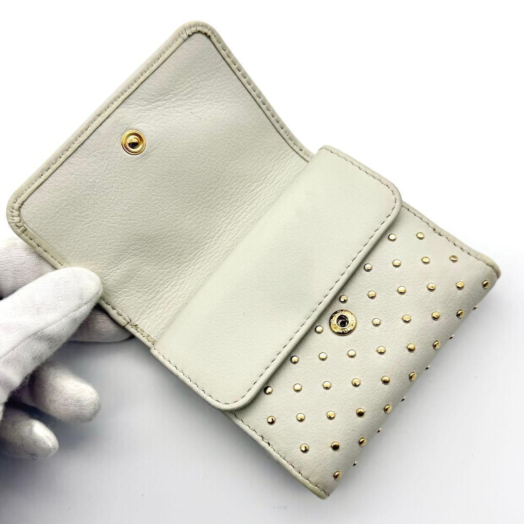 【現行品】プラダ PRADA 三つ折り財布 スタッズ レザー 1MH043 白