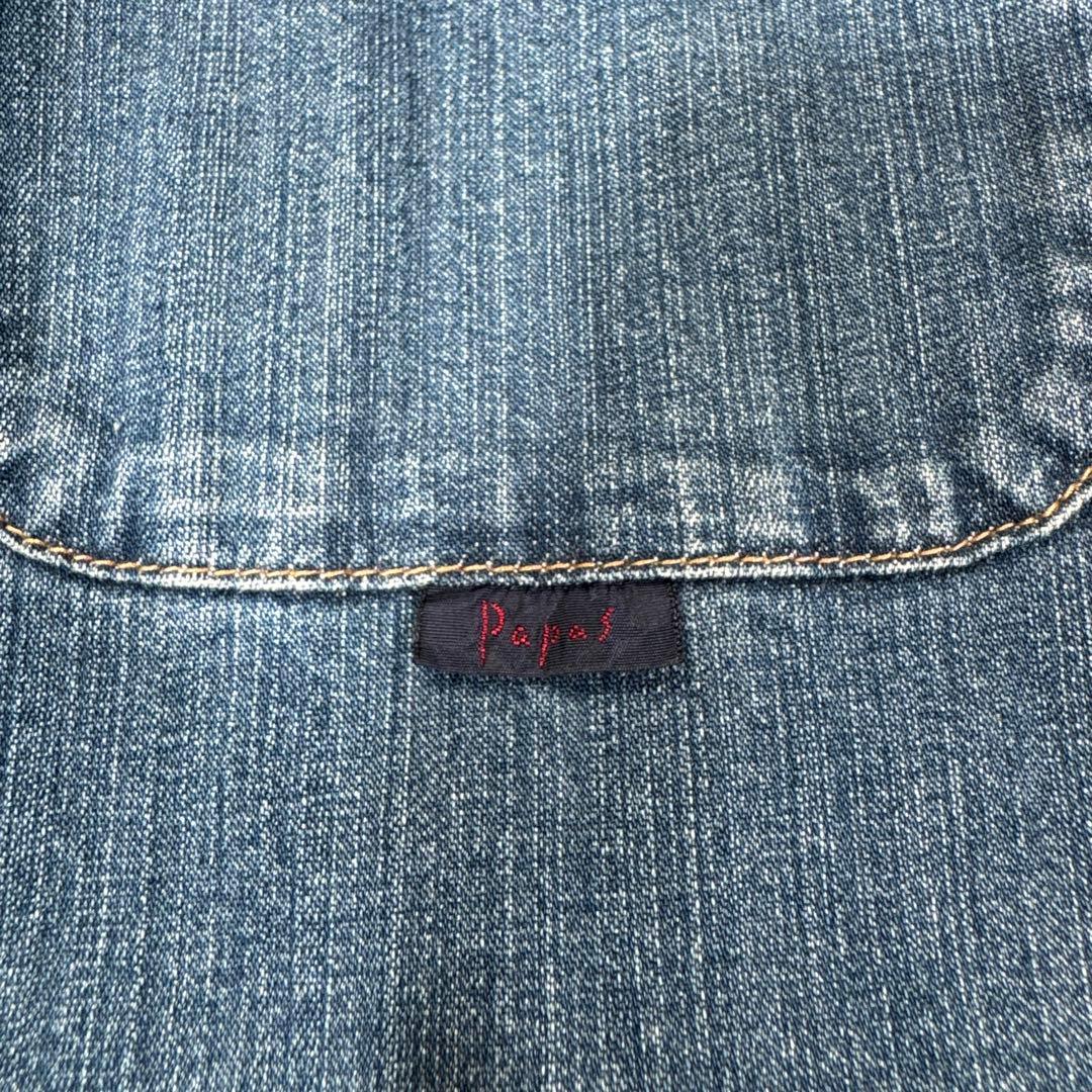 Papas デニムカバーオール　M ストレッチデニム　刺繍　薄手　羽織り