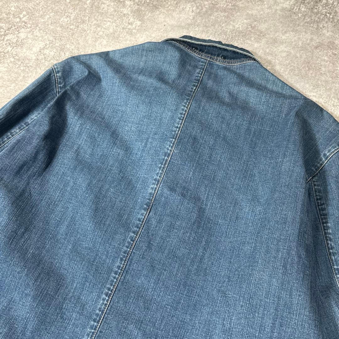 Papas デニムカバーオール　M ストレッチデニム　刺繍　薄手　羽織り