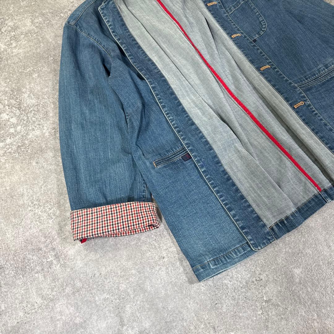 Papas デニムカバーオール　M ストレッチデニム　刺繍　薄手　羽織り