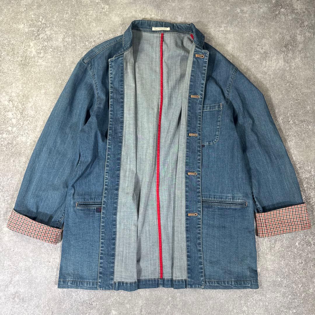 Papas デニムカバーオール　M ストレッチデニム　刺繍　薄手　羽織り