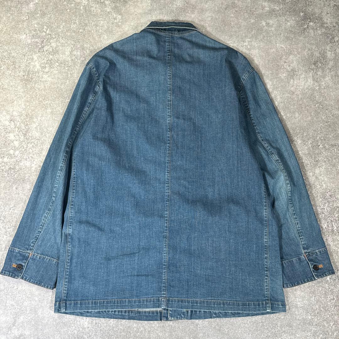 Papas デニムカバーオール　M ストレッチデニム　刺繍　薄手　羽織り