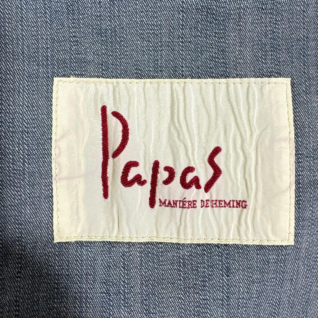 Papas デニムカバーオール　M ストレッチデニム　刺繍　薄手　羽織り