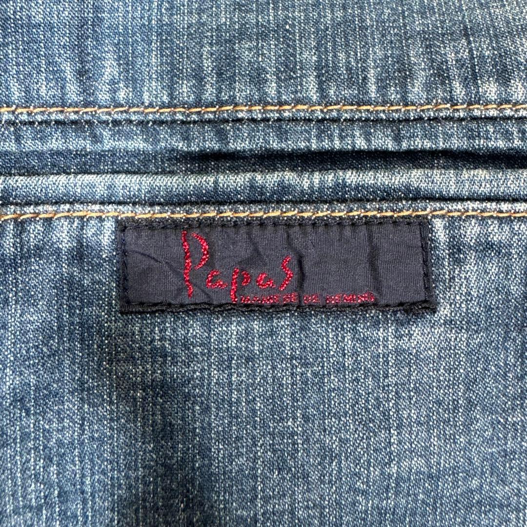 Papas デニムカバーオール　M ストレッチデニム　刺繍　薄手　羽織り