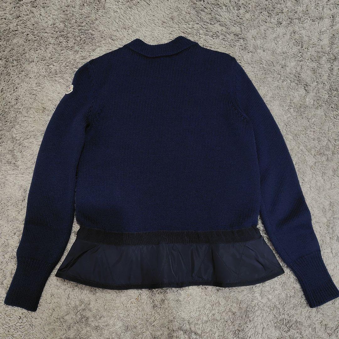 モンクレール Maglione ダウン×ニットカーディガン フリル ネイビー