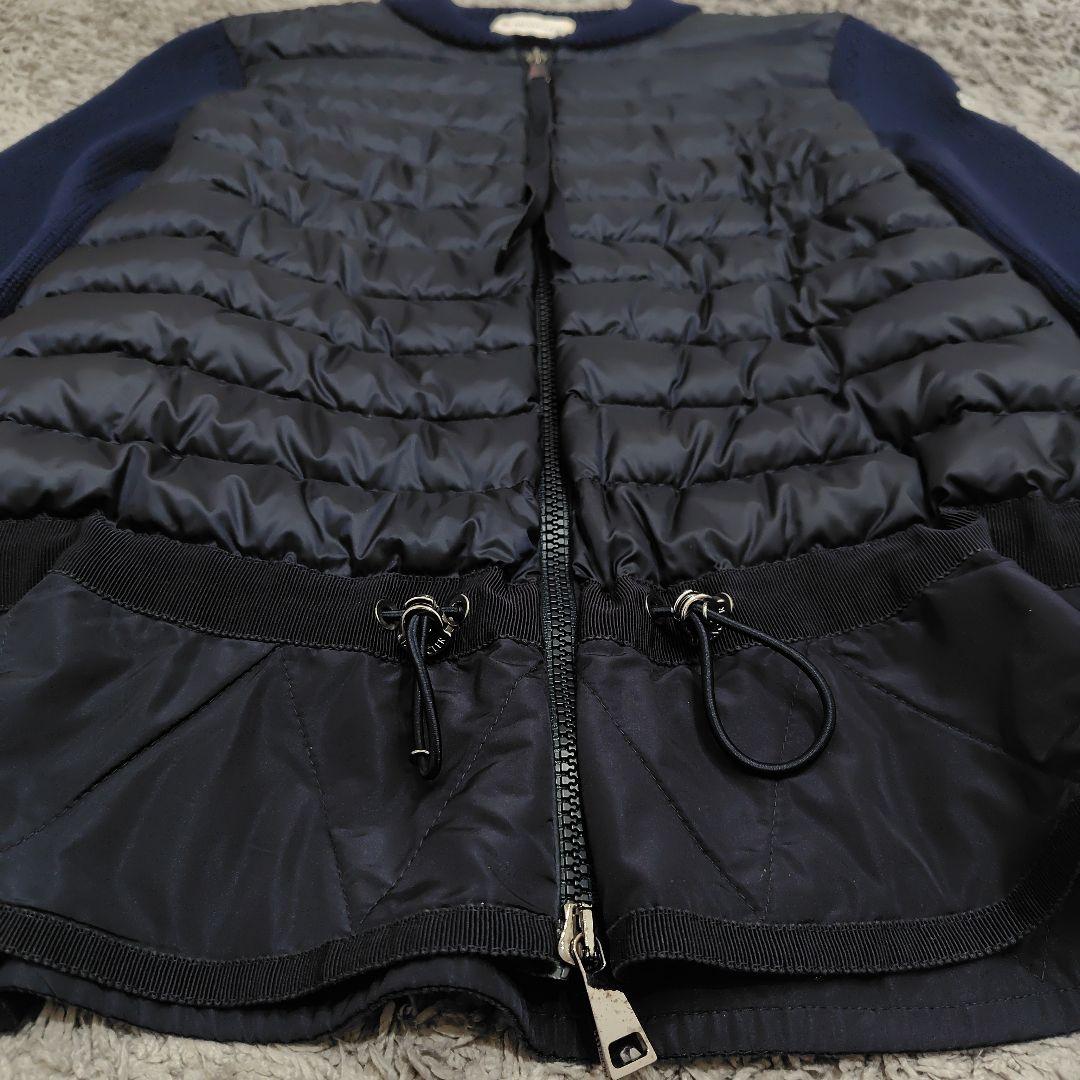 モンクレール Maglione ダウン×ニットカーディガン フリル ネイビー