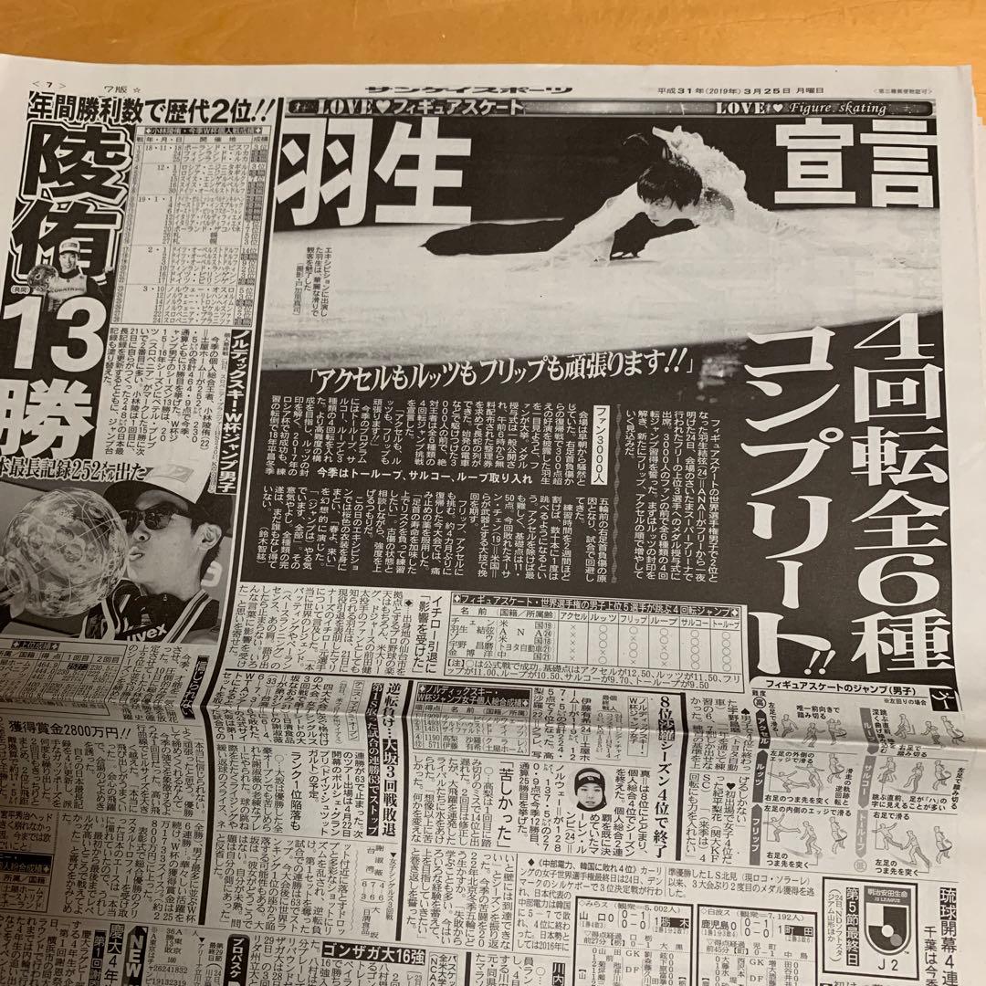 羽生結弦　2019.3.24 3.25 世界選手権　新聞