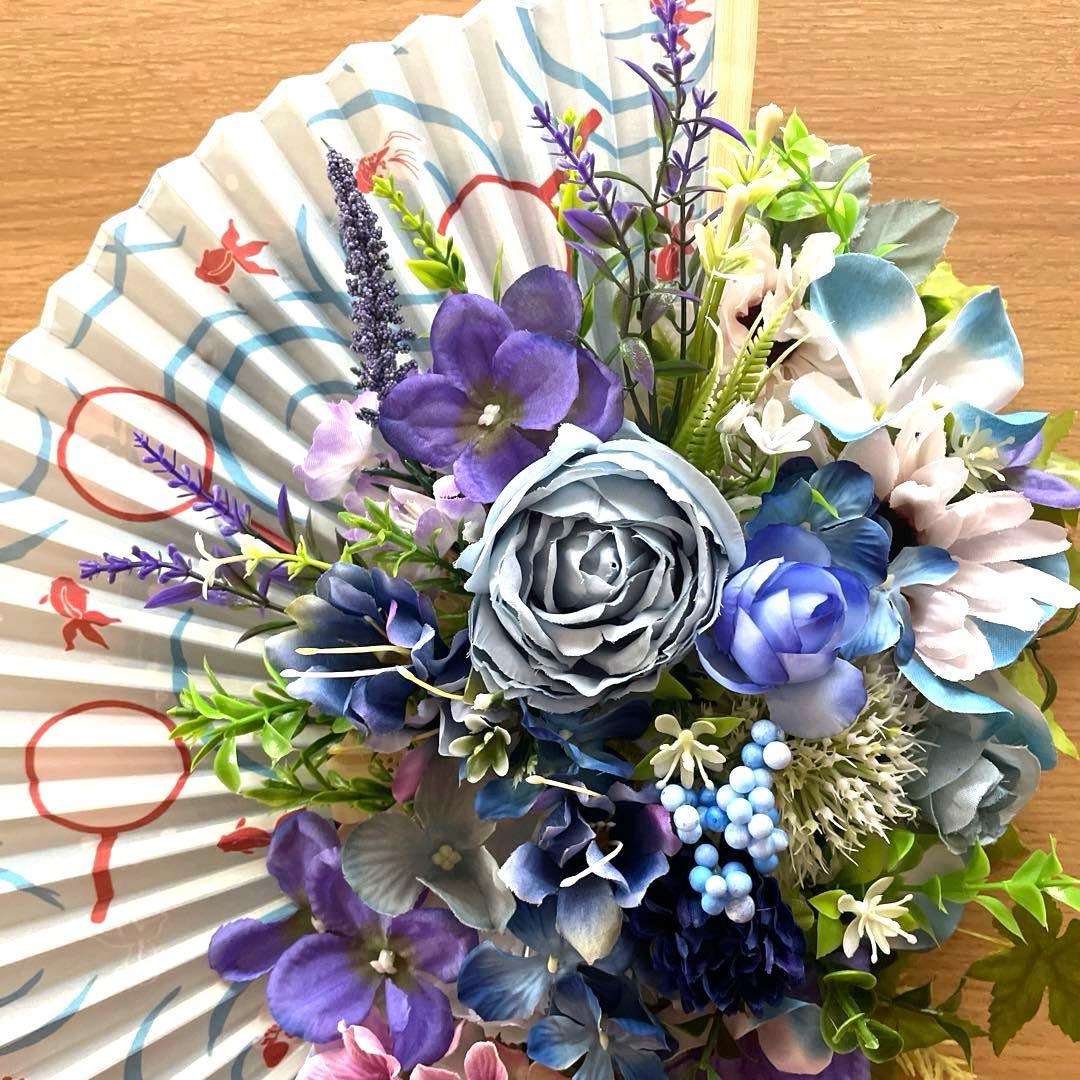 青系造花の扇形スワッグ❣️２つセット❣️なち❣️