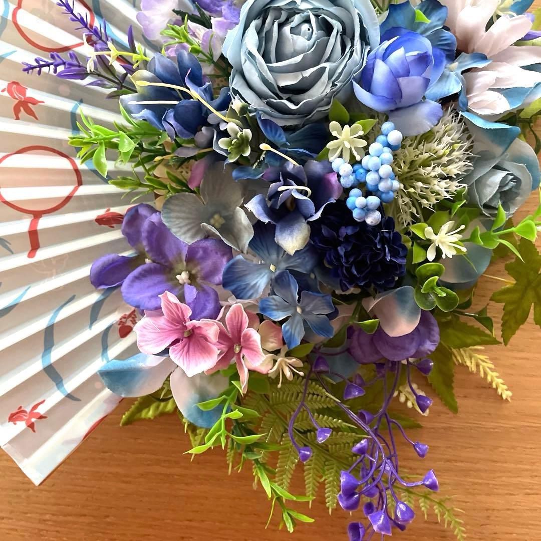 青系造花の扇形スワッグ❣️２つセット❣️なち❣️