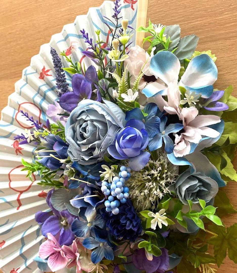 青系造花の扇形スワッグ❣️２つセット❣️なち❣️