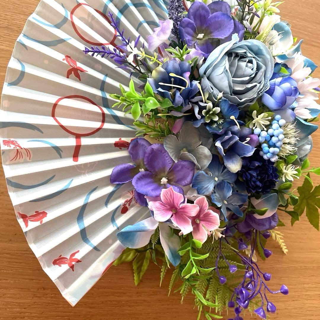 青系造花の扇形スワッグ❣️２つセット❣️なち❣️