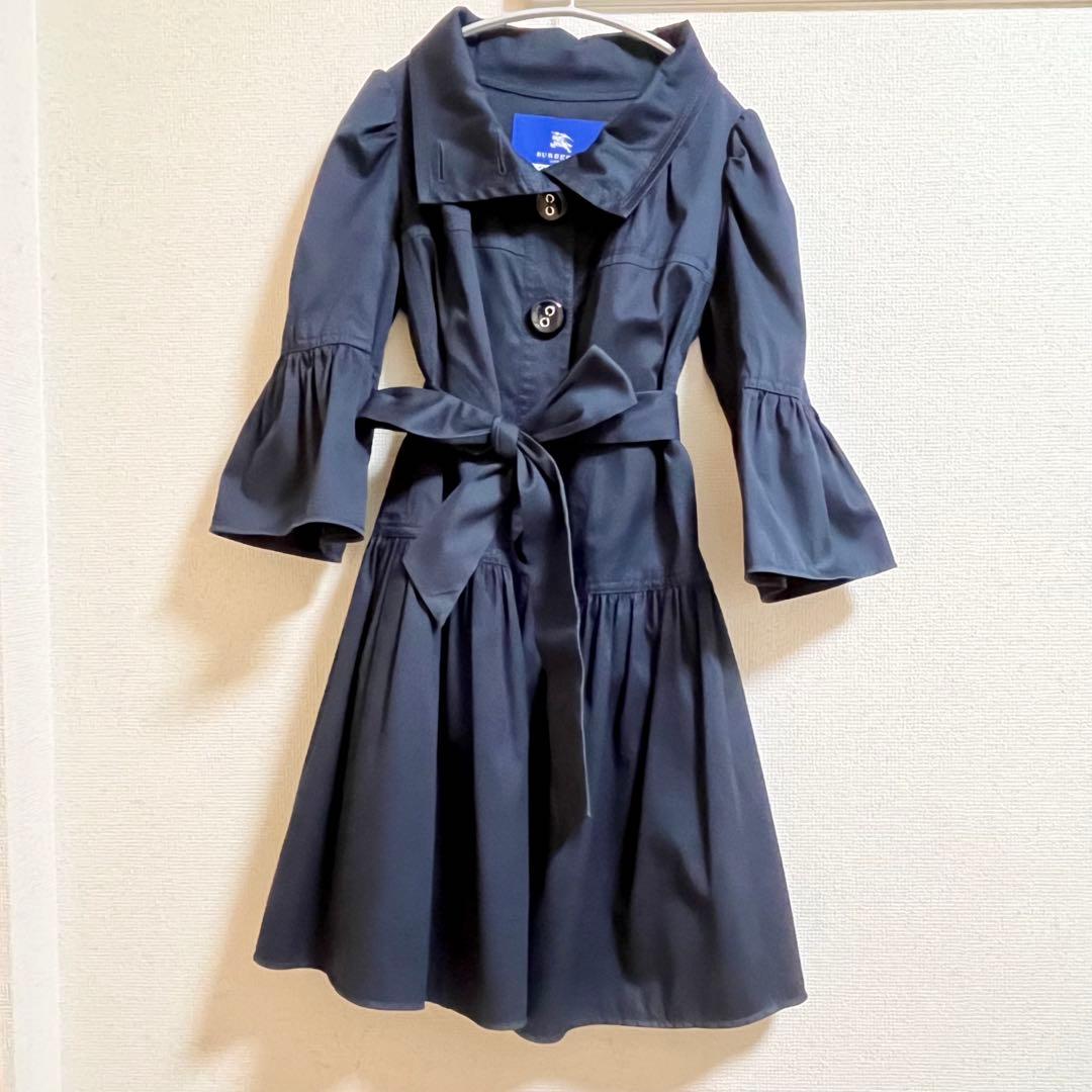 美品 バーバリーブルーレーベル ネイビーブラック トレンチコートベルト付き38