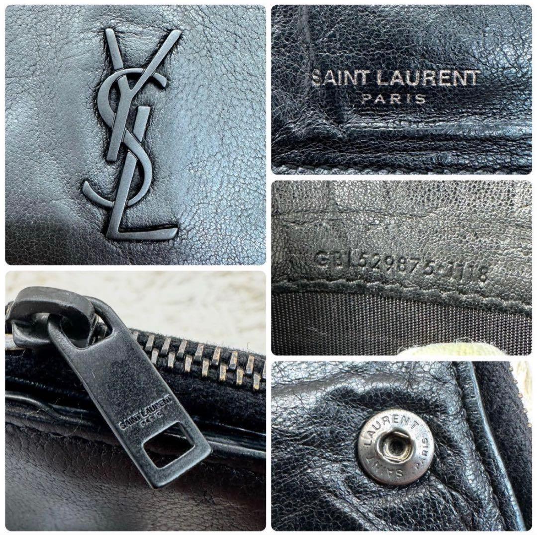 サンローラン 二つ折り財布 ブラック クロコ YSL レディース