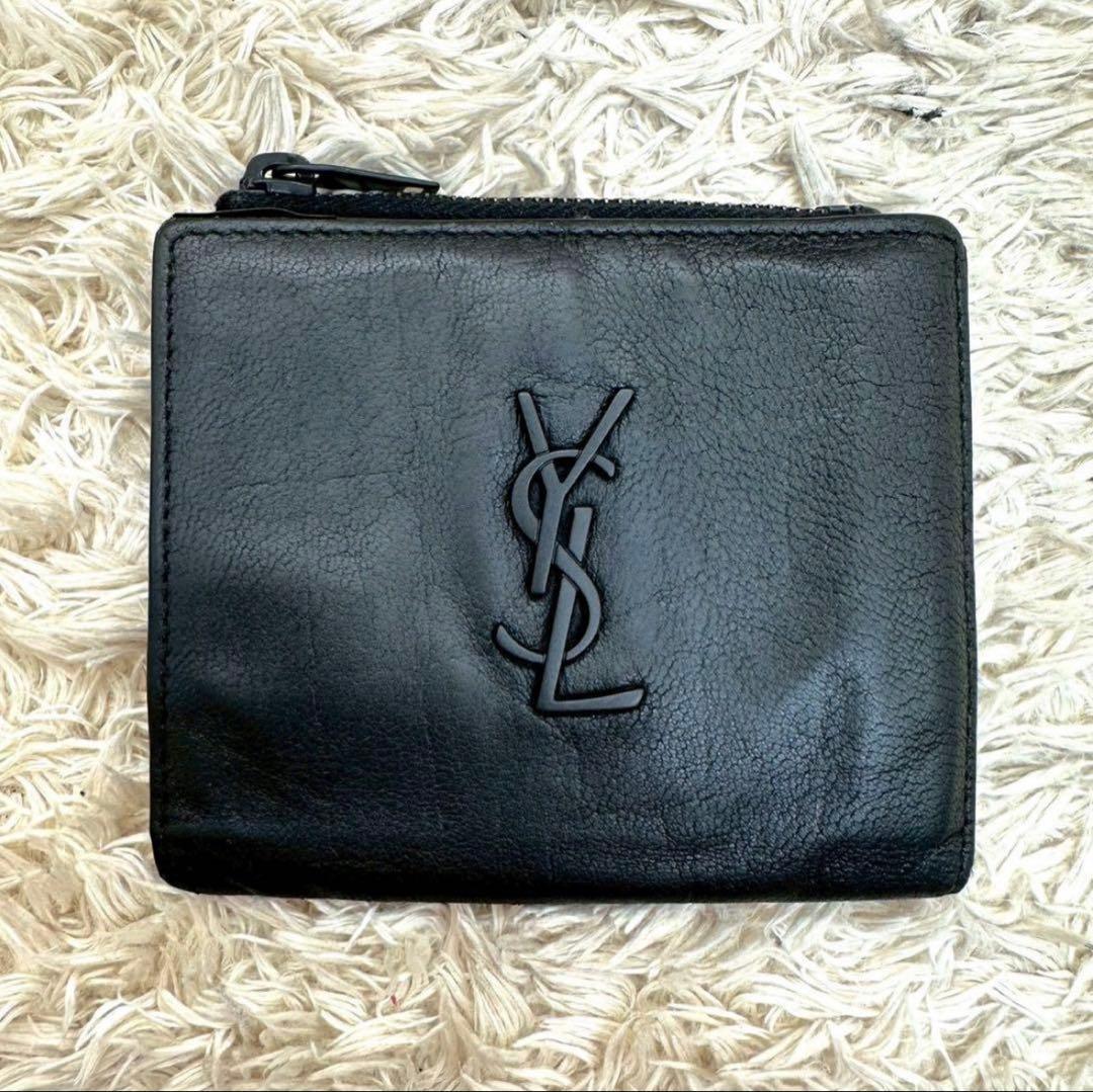 サンローラン 二つ折り財布 ブラック クロコ YSL レディース