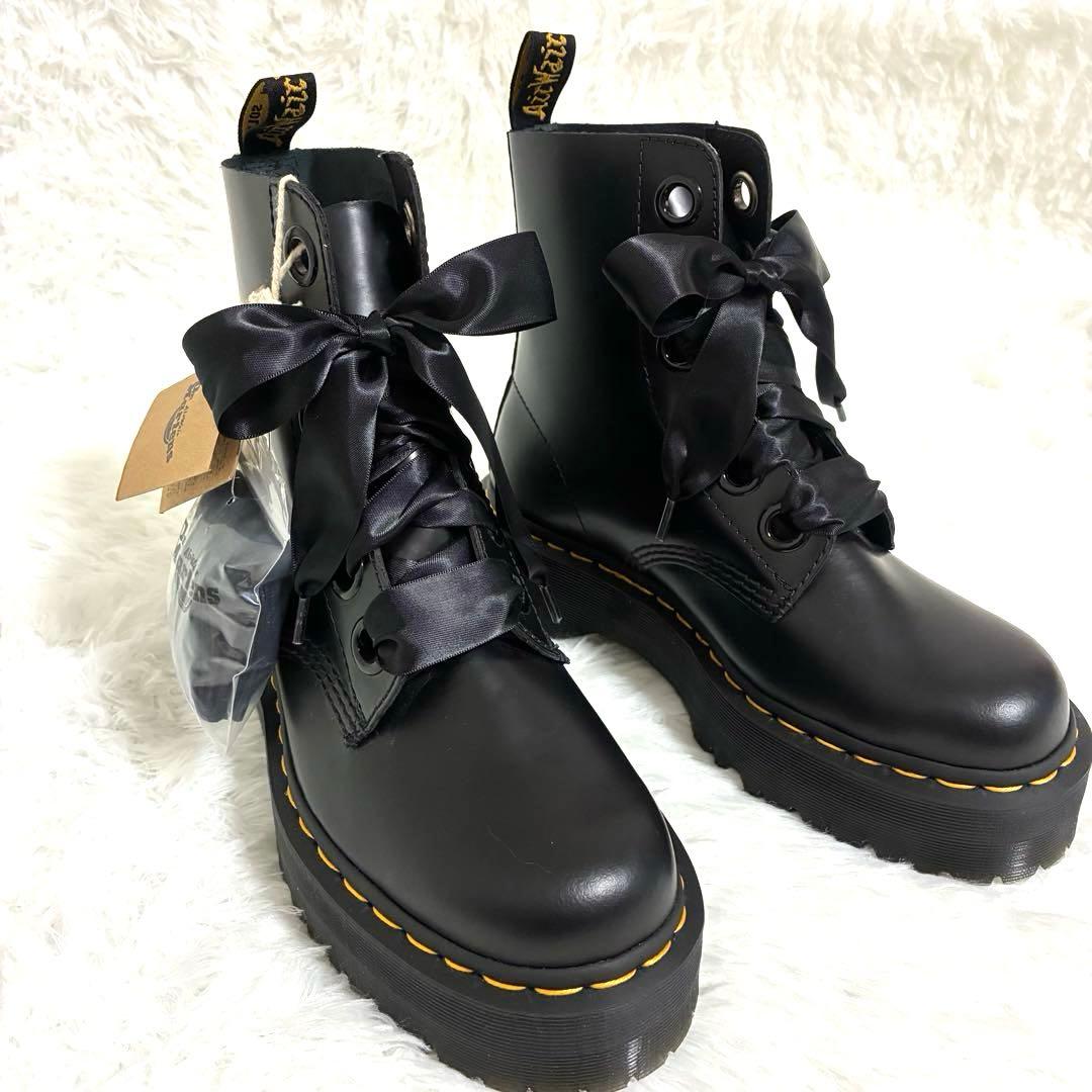 Dr.Martens ドクターマーチン 6ホール リボン ブラック レザー 厚底