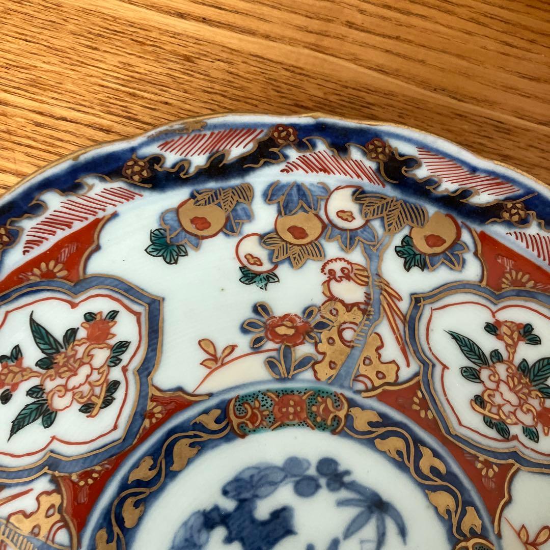 大聖寺伊万里　色絵　草花文　輪花型　七寸皿