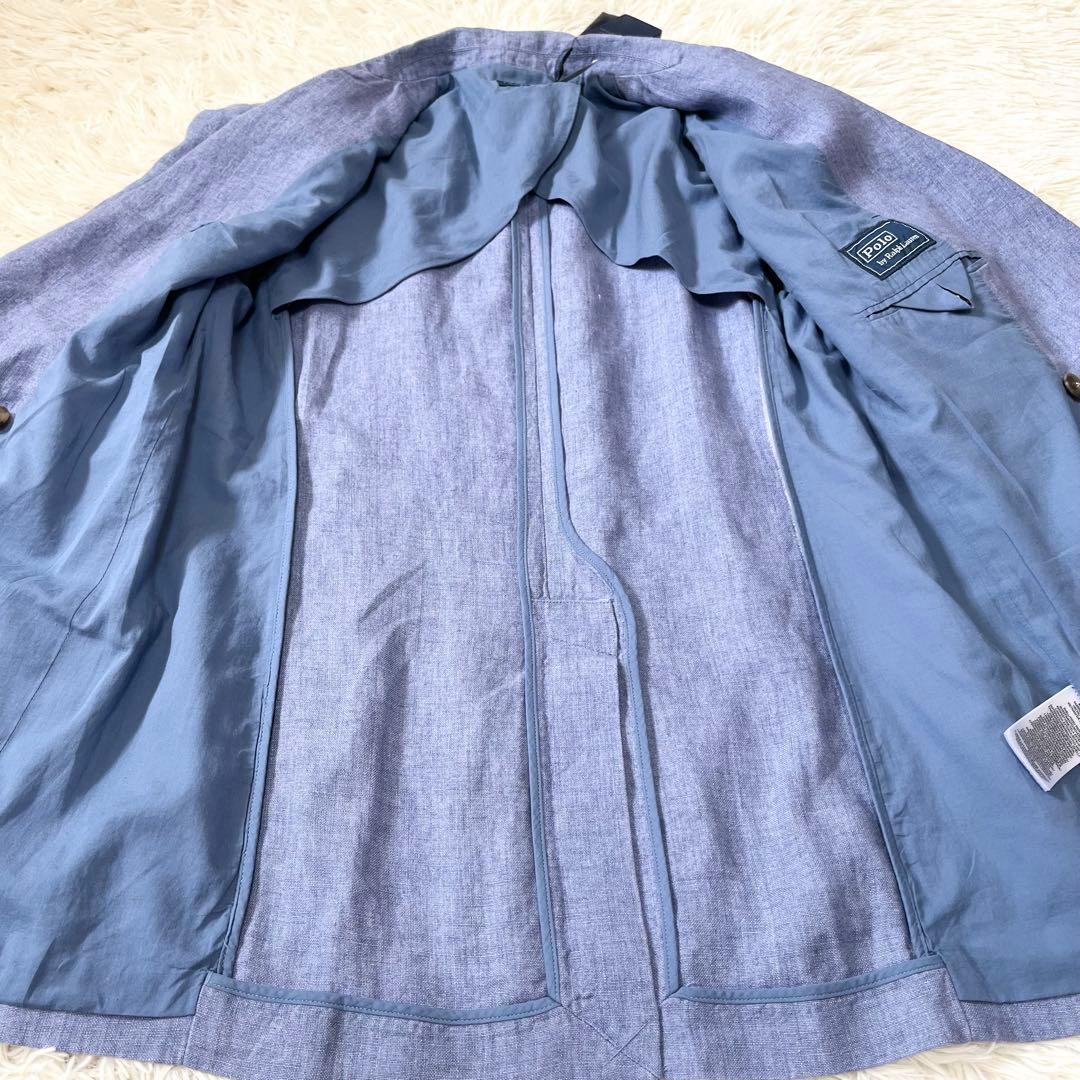 現行品　24ss ポロラルフローレン　ダブルブレステッドリネンブレザー ブルー