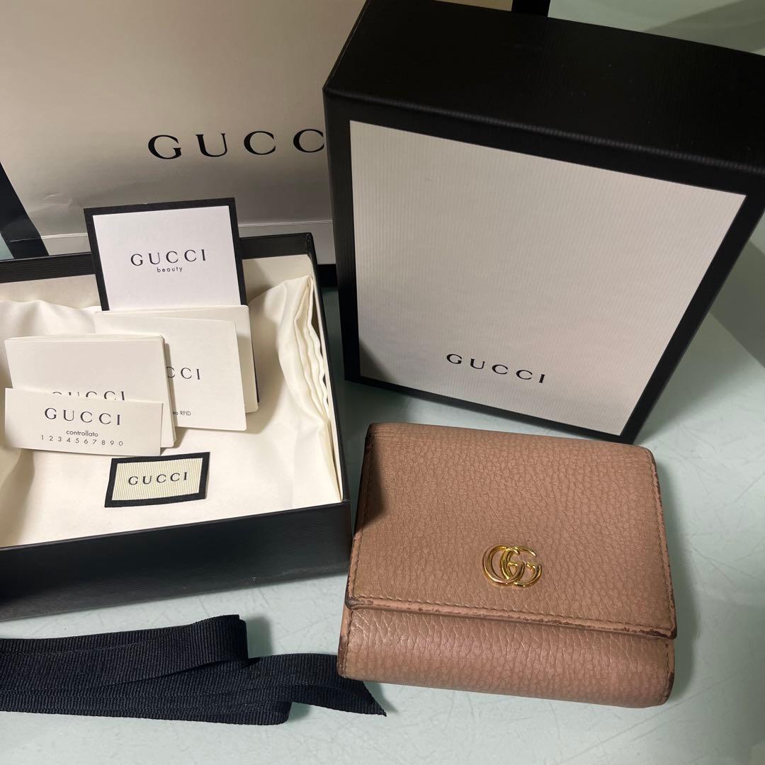 GUCCI グッチマーモントGG二つ折り財布 ベージュ