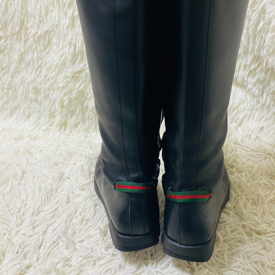 GUCCI グッチ シェリーライン ロングブーツ レザー　ブラック