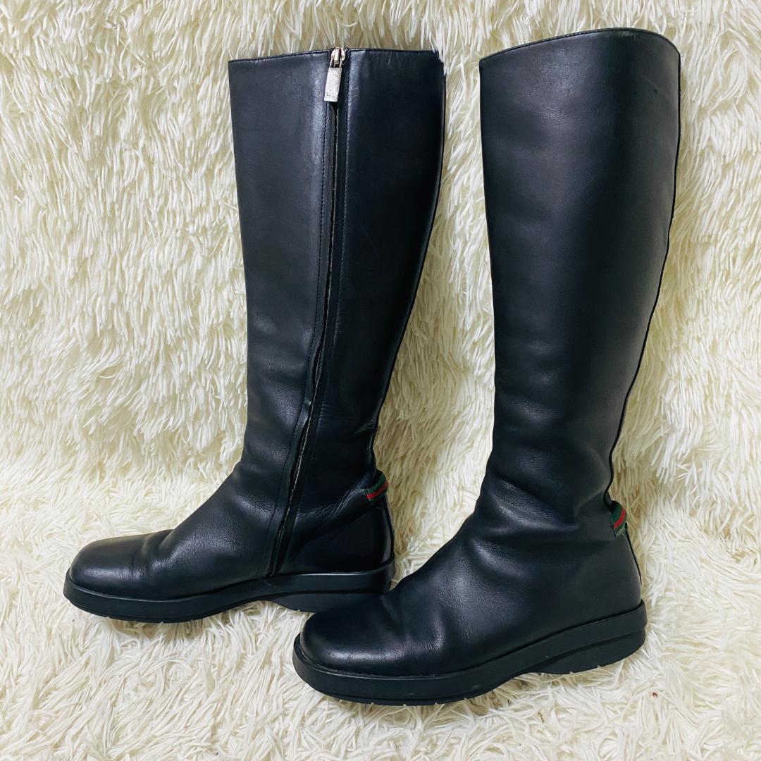 GUCCI グッチ シェリーライン ロングブーツ レザー　ブラック
