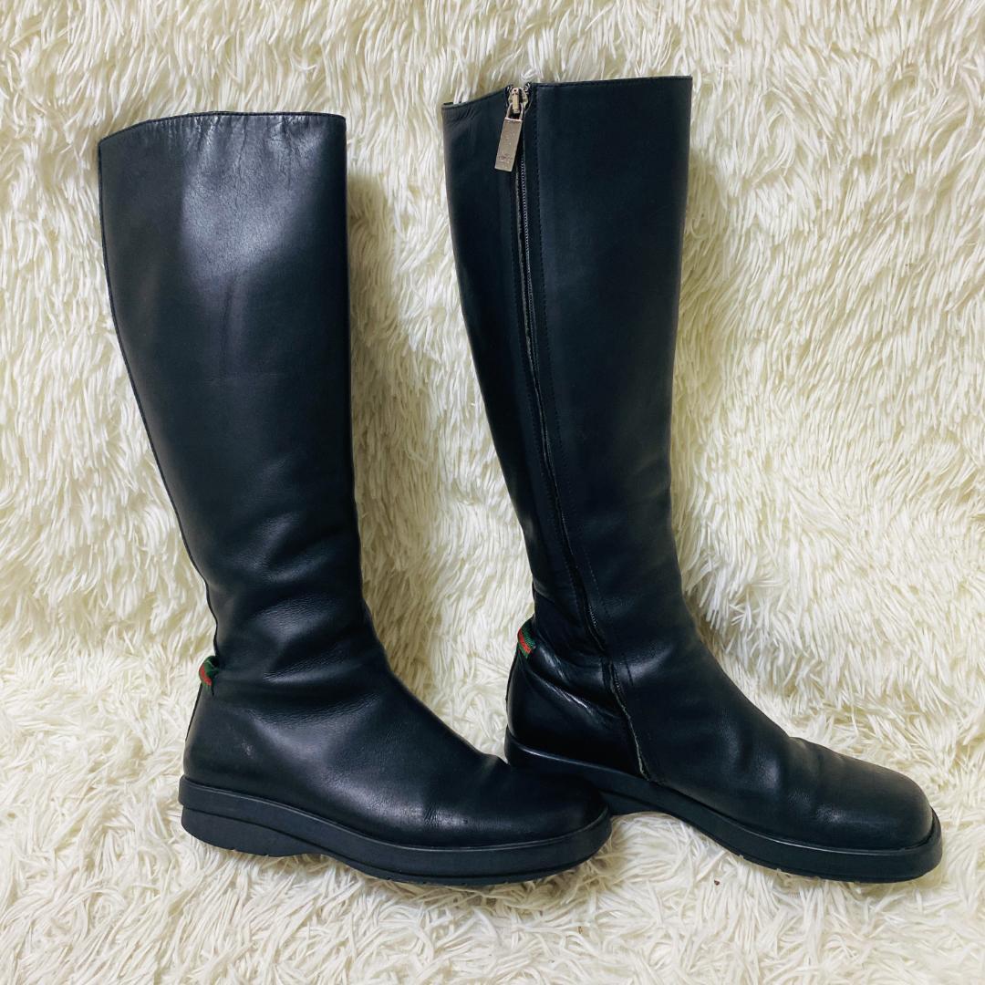 GUCCI グッチ シェリーライン ロングブーツ レザー　ブラック
