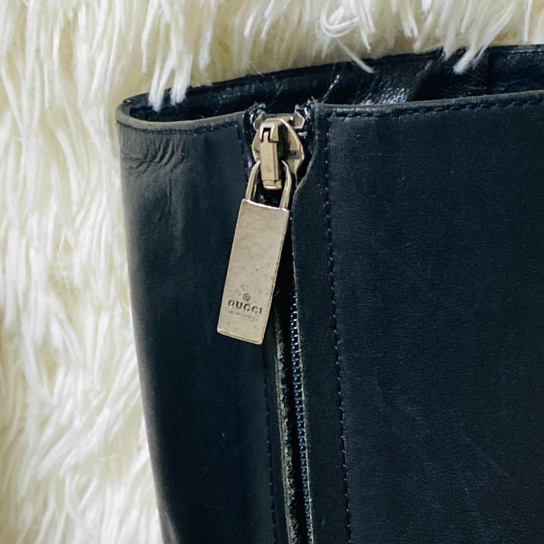 GUCCI グッチ シェリーライン ロングブーツ レザー　ブラック