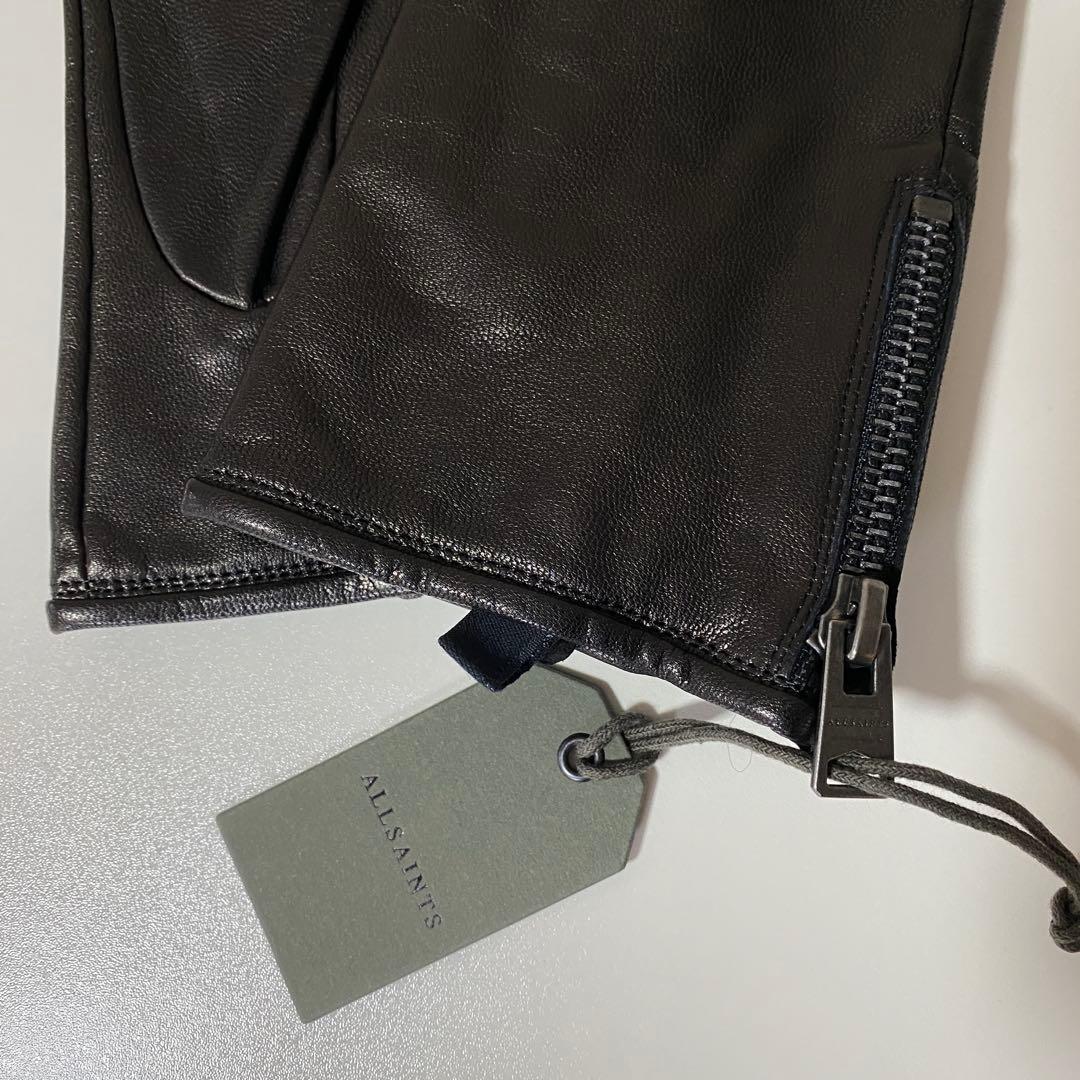 ALLSAINTS ブラックレザー手袋 ジッパー付き